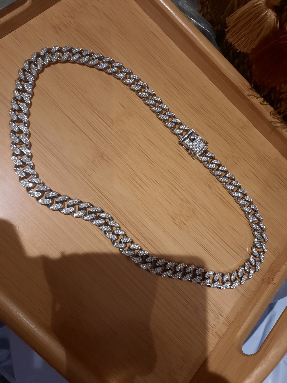 NWT Men's Bold Sexy Silver Iced Cuban Link Chain 21.5" Necklace Locking Clasp